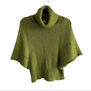 BIJU Wool Chunky Knit Turtleneck Pullover Sweater Wide Sleeves Green XS/S
